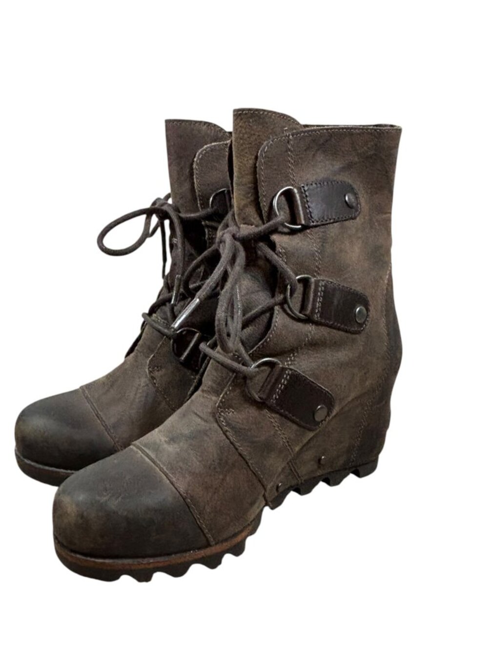 Sorel Joan of Arctic Wedge Lace Up Leather Boots Women's Size 7 Lug Sole